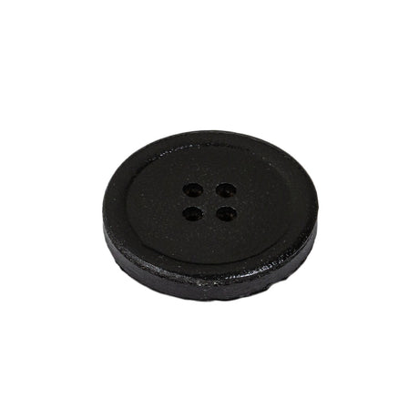 Italian Black Low Convex 4-Hole Leather Button - 36L/23mm