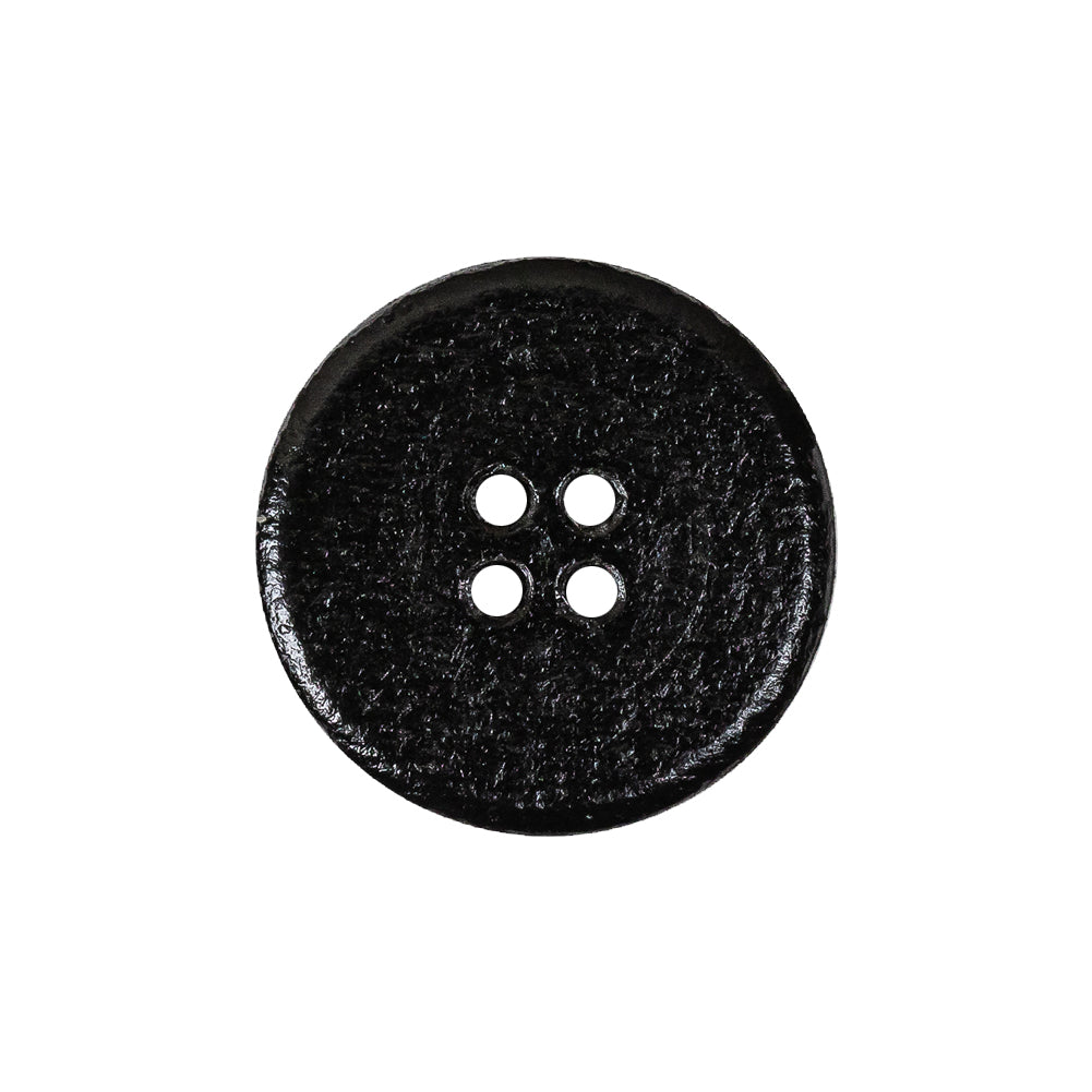 Italian Black Low Convex 4-Hole Leather Button - 36L/23mm