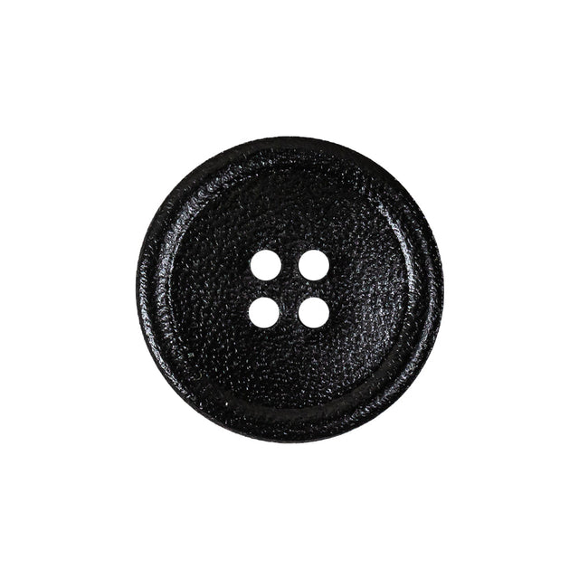 Italian Black Low Convex 4-Hole Leather Button - 36L/23mm