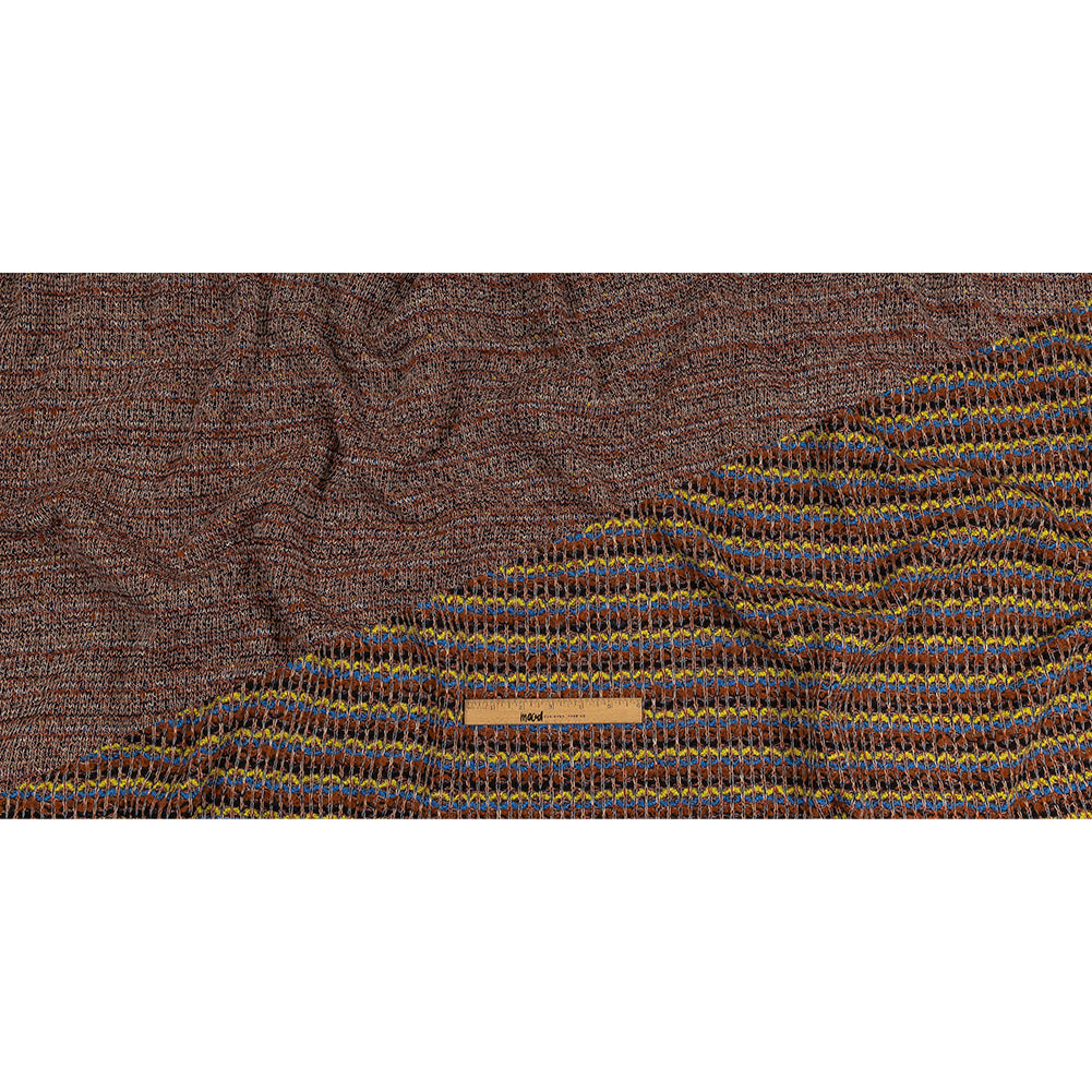 Italian Burnt Orange, Key Lime and Bright Blue Striped Boucle Wool Sweater Knit