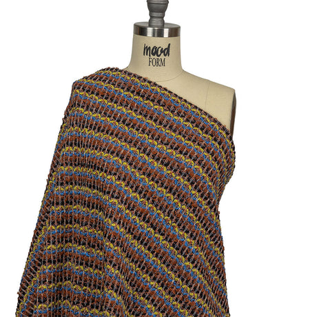Italian Burnt Orange, Key Lime and Bright Blue Striped Boucle Wool Sweater Knit