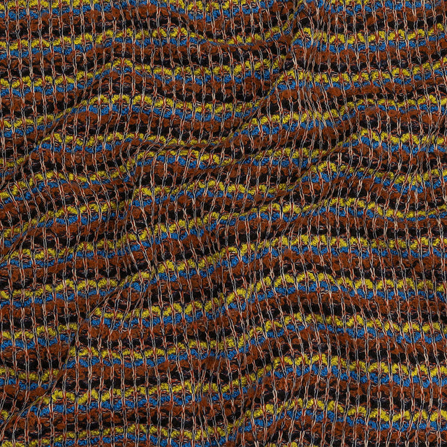 Italian Burnt Orange, Key Lime and Bright Blue Striped Boucle Wool Sweater Knit