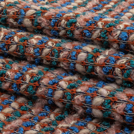 Teal, Blue and Cream Pink Striped Boucle Wool Sweater Knit