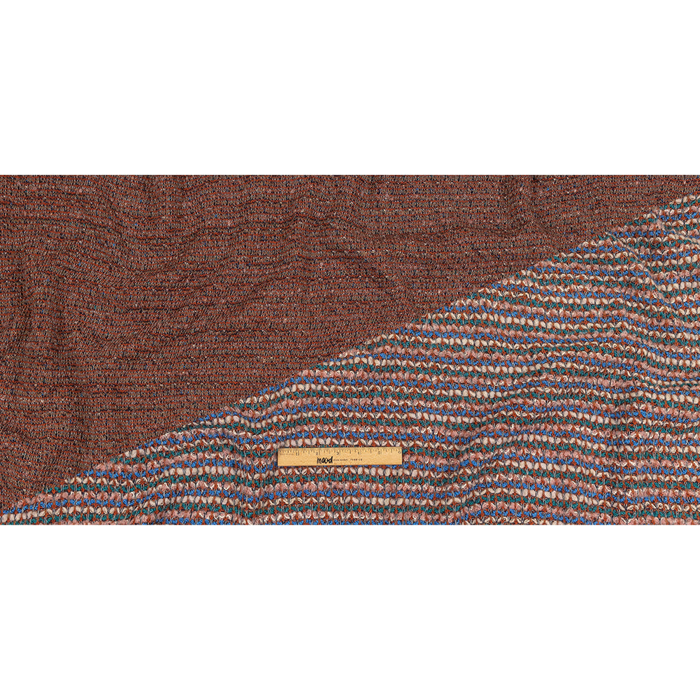 Teal, Blue and Cream Pink Striped Boucle Wool Sweater Knit