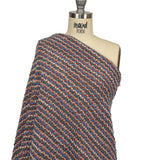 Teal, Blue and Cream Pink Striped Boucle Wool Sweater Knit