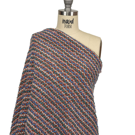 Teal, Blue and Cream Pink Striped Boucle Wool Sweater Knit