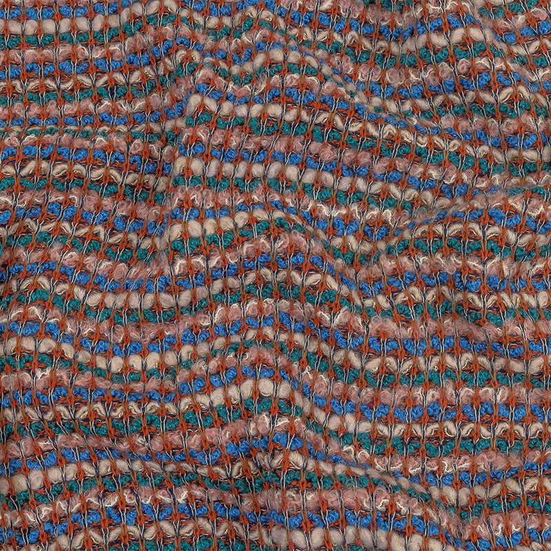Teal, Blue and Cream Pink Striped Boucle Wool Sweater Knit
