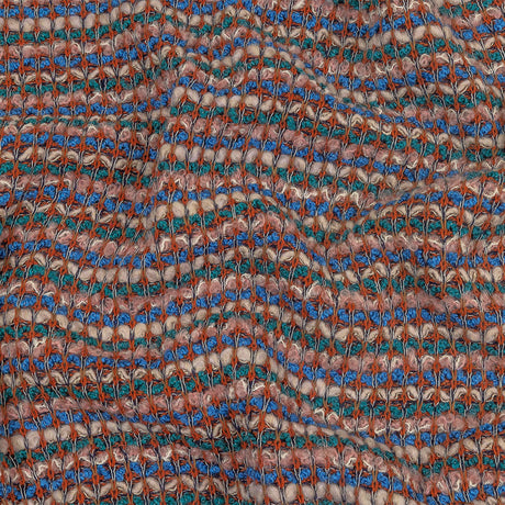 Teal, Blue and Cream Pink Striped Boucle Wool Sweater Knit