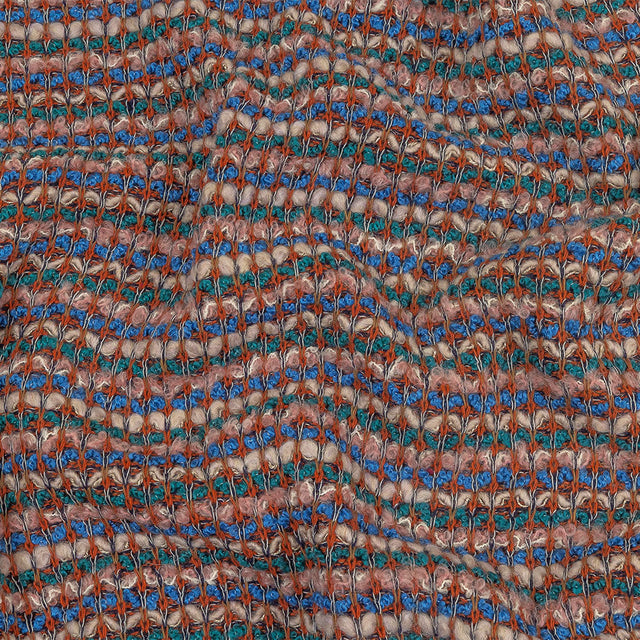 Teal, Blue and Cream Pink Striped Boucle Wool Sweater Knit