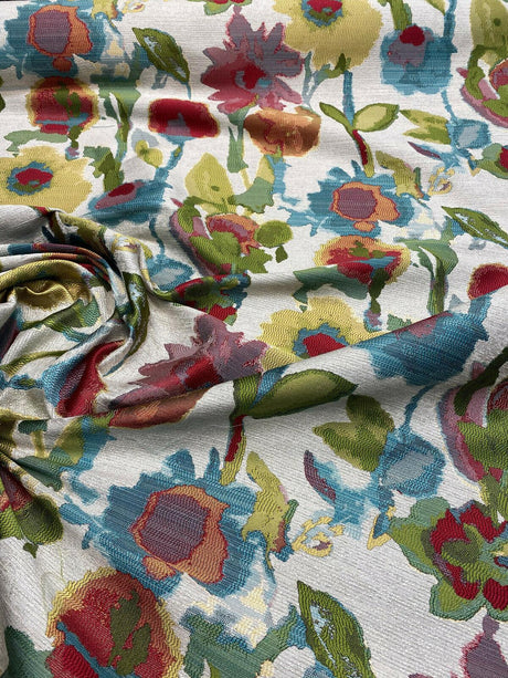 Swavelle Dewey Floral Petals Multi Confetti Jacquard Fabric - Confetti Floral Leaves, 57" Width, 28" Horizontal Repeat (1 Yard)