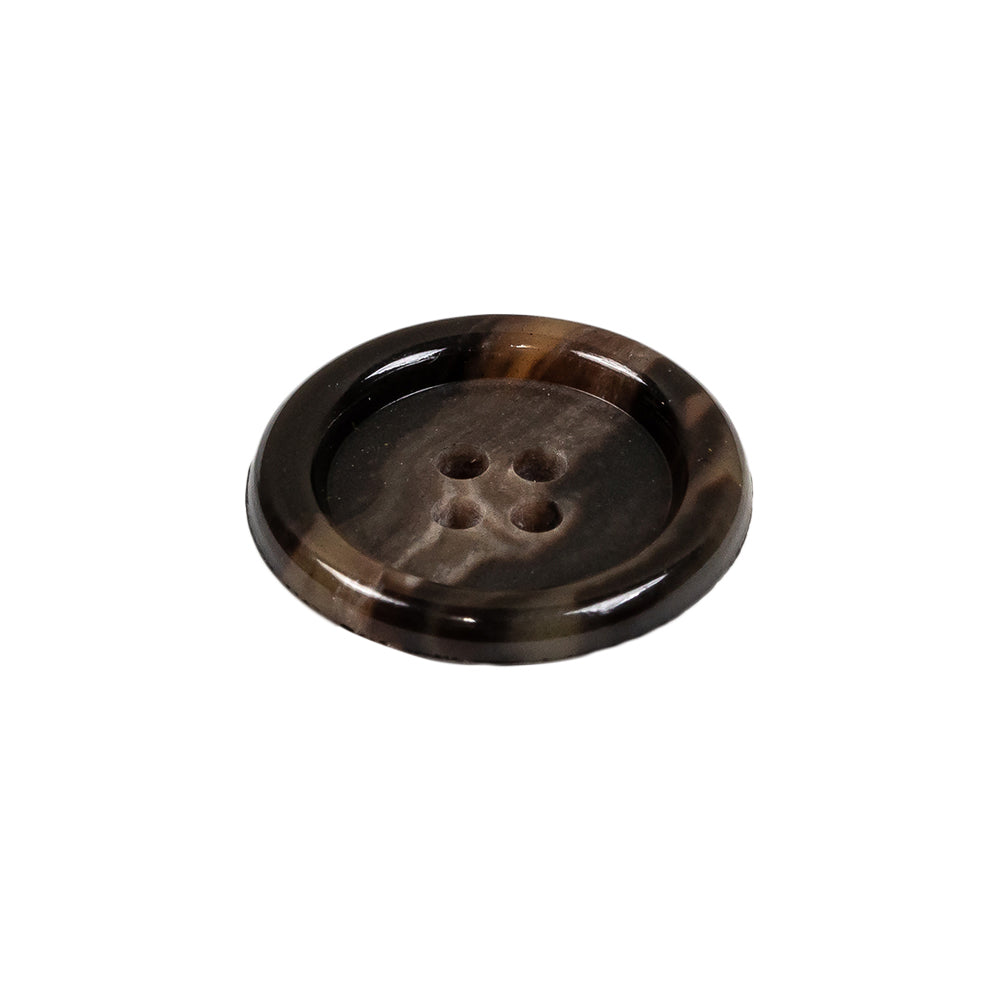 Dark Brown and Almond Mottled Semitransparent 4-Hole Rolled Rim Plastic Button - 34L/21.5mm