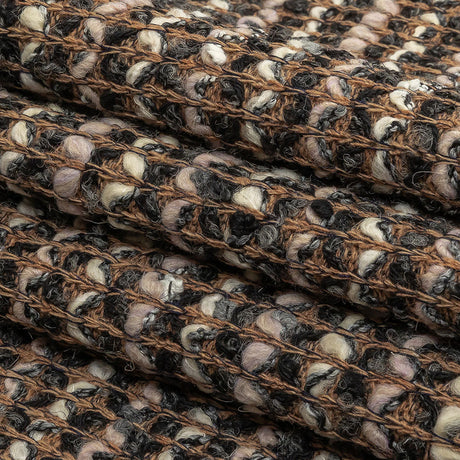 Italian Tan, Charcoal and Cream Striped Boucle Chunky Wool Knit