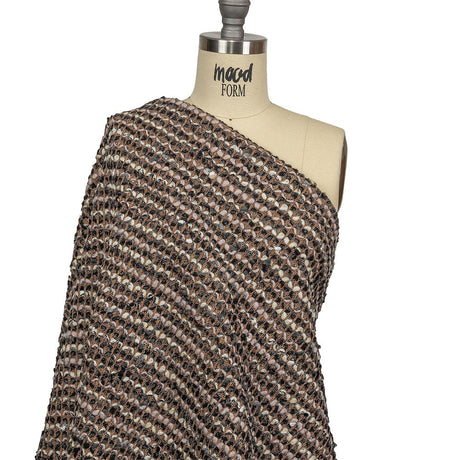 Italian Tan, Charcoal and Cream Striped Boucle Chunky Wool Knit