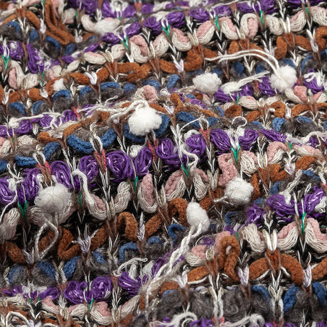 Purple, Burnt Orange and Gray Striped Tactile Cotton and Polyester Knit with Pom Poms