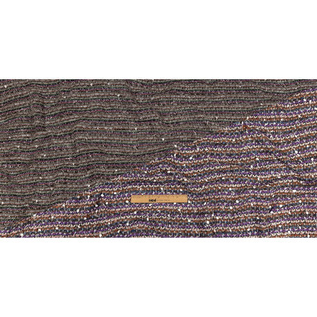 Purple, Burnt Orange and Gray Striped Tactile Cotton and Polyester Knit with Pom Poms