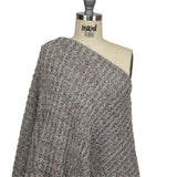 White, Steel Blue and Hot Coral Boucled Ribbed Sweater Knit