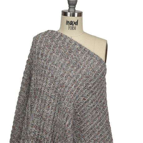 White, Steel Blue and Hot Coral Boucled Ribbed Sweater Knit