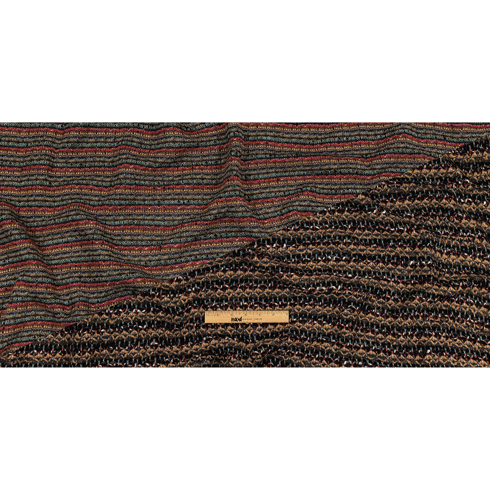Italian Camel, Gray, and Navy Striped Boucle Wool Sweater Knit