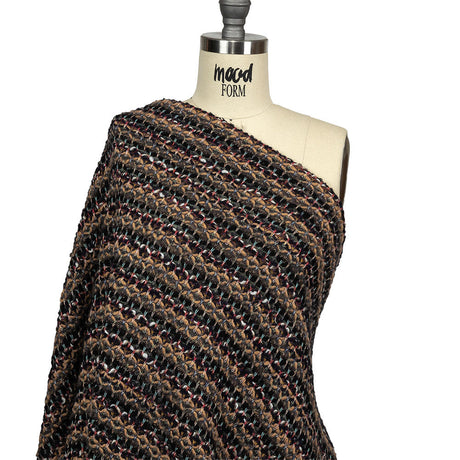 Italian Camel, Gray, and Navy Striped Boucle Wool Sweater Knit