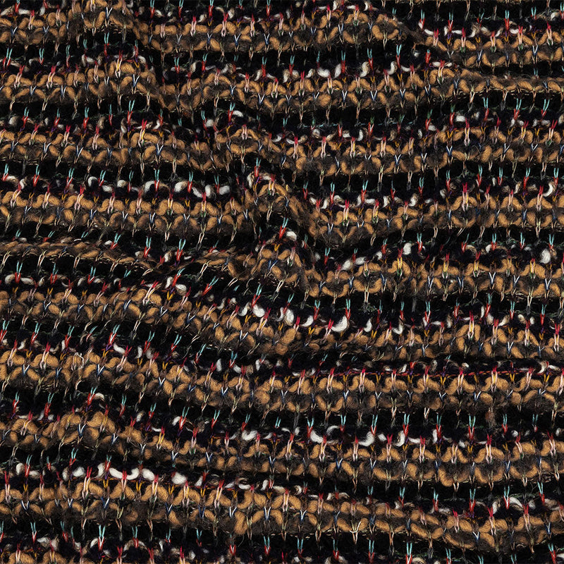 Italian Camel, Gray, and Navy Striped Boucle Wool Sweater Knit