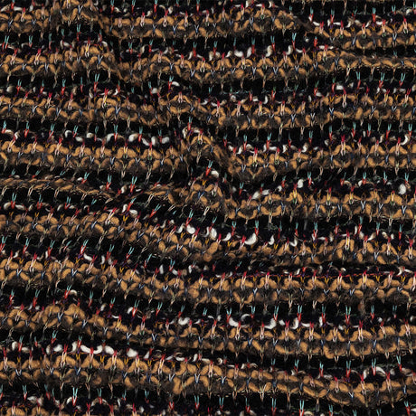 Italian Camel, Gray, and Navy Striped Boucle Wool Sweater Knit