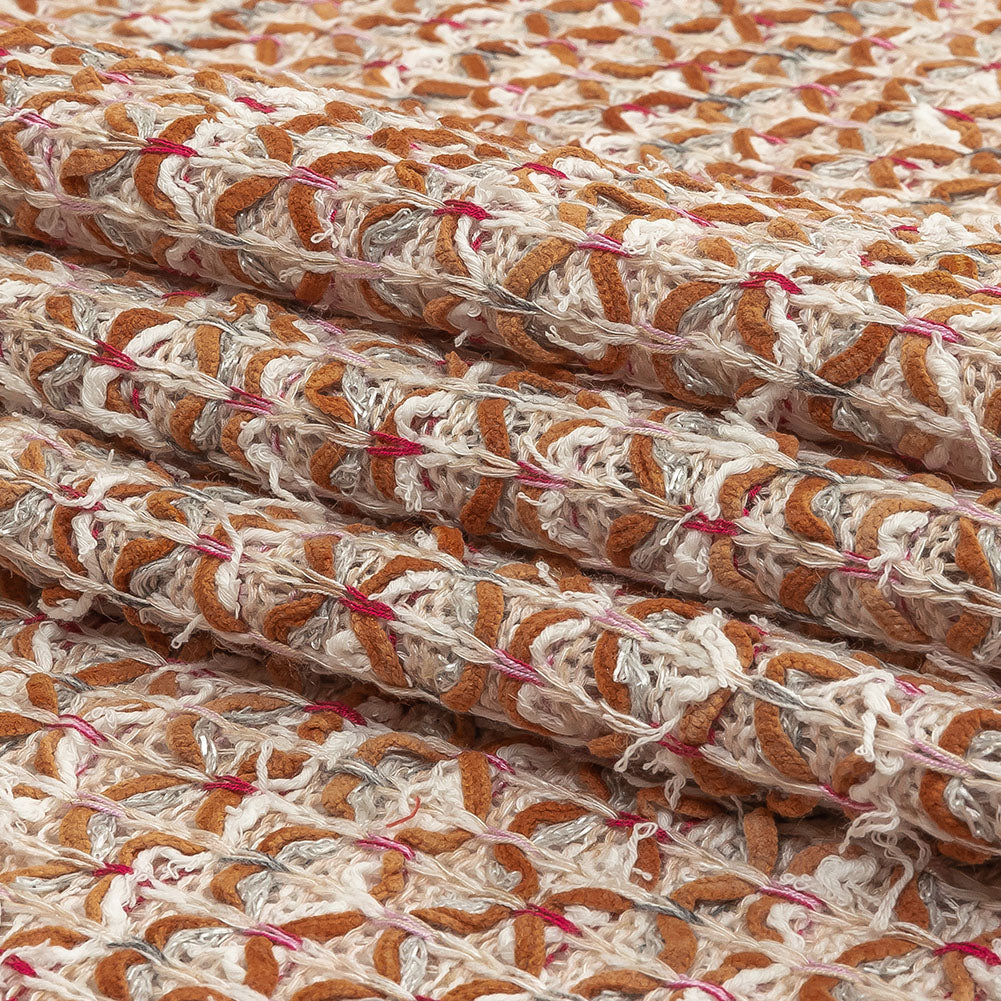 Italian Ivory, Camel and Pink Tactile Cotton and Polyester Sweater Knit