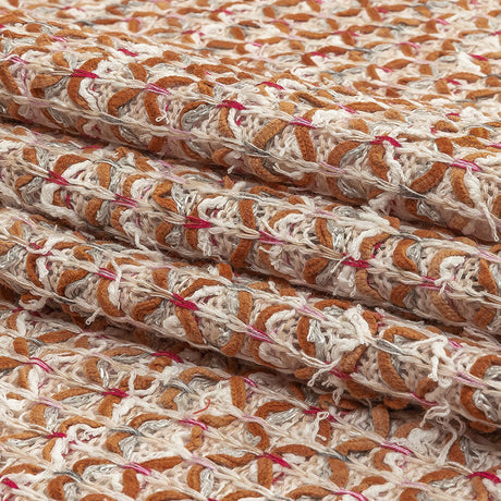 Italian Ivory, Camel and Pink Tactile Cotton and Polyester Sweater Knit