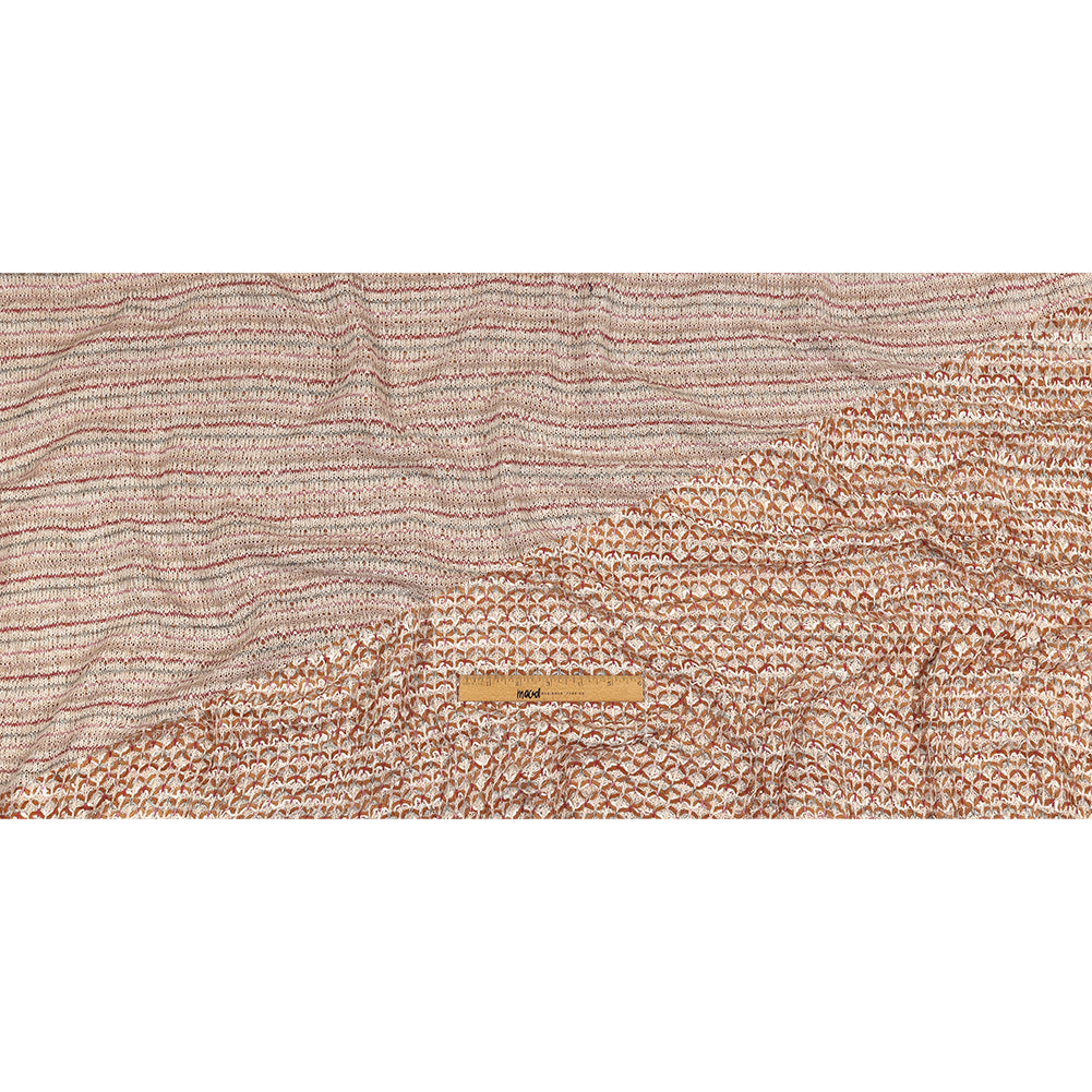 Italian Ivory, Camel and Pink Tactile Cotton and Polyester Sweater Knit