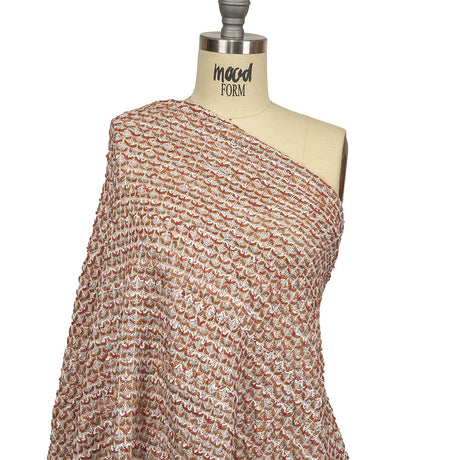 Italian Ivory, Camel and Pink Tactile Cotton and Polyester Sweater Knit