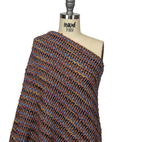 Italian Rust, Fuchsia and Blue Striped Boucled Chunky Wool Sweater Knit