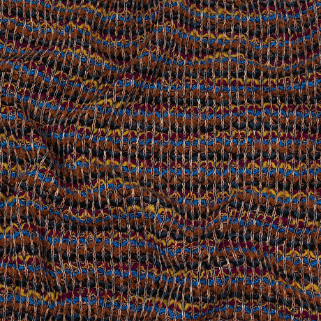 Italian Rust, Fuchsia and Blue Striped Boucled Chunky Wool Sweater Knit