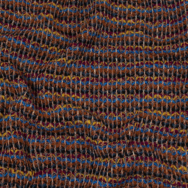 Italian Rust, Fuchsia and Blue Striped Boucled Chunky Wool Sweater Knit