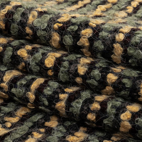 Yellow Beige, Tea and Coffee Striped Boucle Chunky Wool Sweater Knit