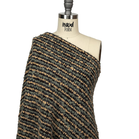Yellow Beige, Tea and Coffee Striped Boucle Chunky Wool Sweater Knit