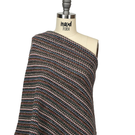 Italian Port Royale, Taupe and Blue Striped Chunky Blended Wool Sweater Knit