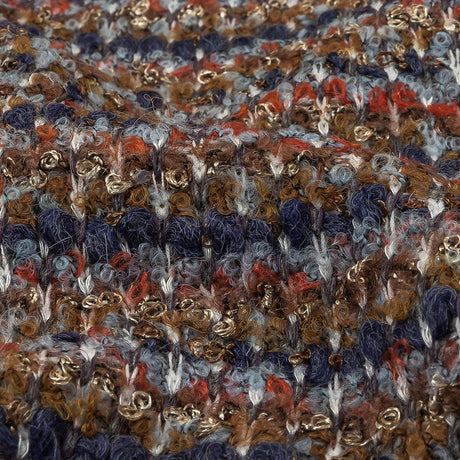Italian Tan, Red and Blue Striped Boucle Chunky Wool Sweater Knit
