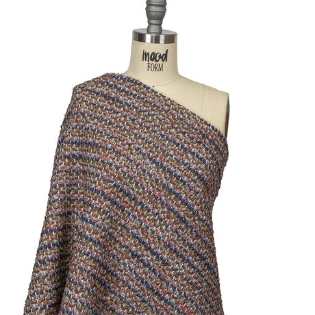 Italian Tan, Red and Blue Striped Boucle Chunky Wool Sweater Knit