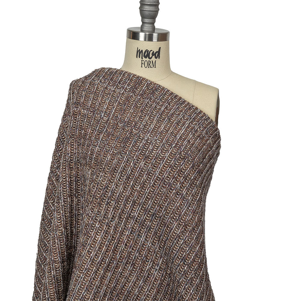 Italian Beige, Barrier Reef and White Tweedy Blended Wool Ribbed Sweater Knit