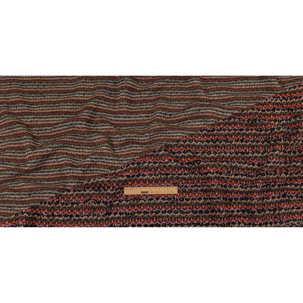 Italian Pink, Black and Orange Striped Boucle Chunky Blended Wool Sweater Knit