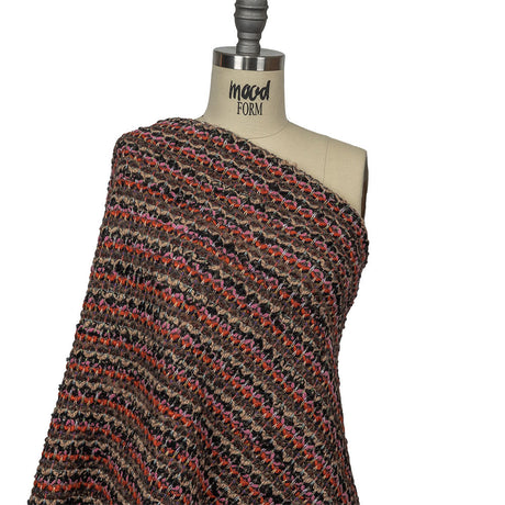 Italian Pink, Black and Orange Striped Boucle Chunky Blended Wool Sweater Knit