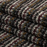 Burgundy, Cream and Metallic Silver Striped Boucle Blended Wool Sweater Knit with Black Eyelash Fringe