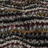 Burgundy, Cream and Metallic Silver Striped Boucle Blended Wool Sweater Knit with Black Eyelash Fringe