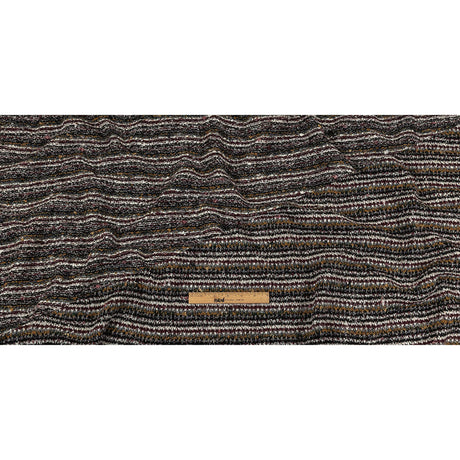 Burgundy, Cream and Metallic Silver Striped Boucle Blended Wool Sweater Knit with Black Eyelash Fringe