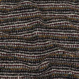 Burgundy, Cream and Metallic Silver Striped Boucle Blended Wool Sweater Knit with Black Eyelash Fringe