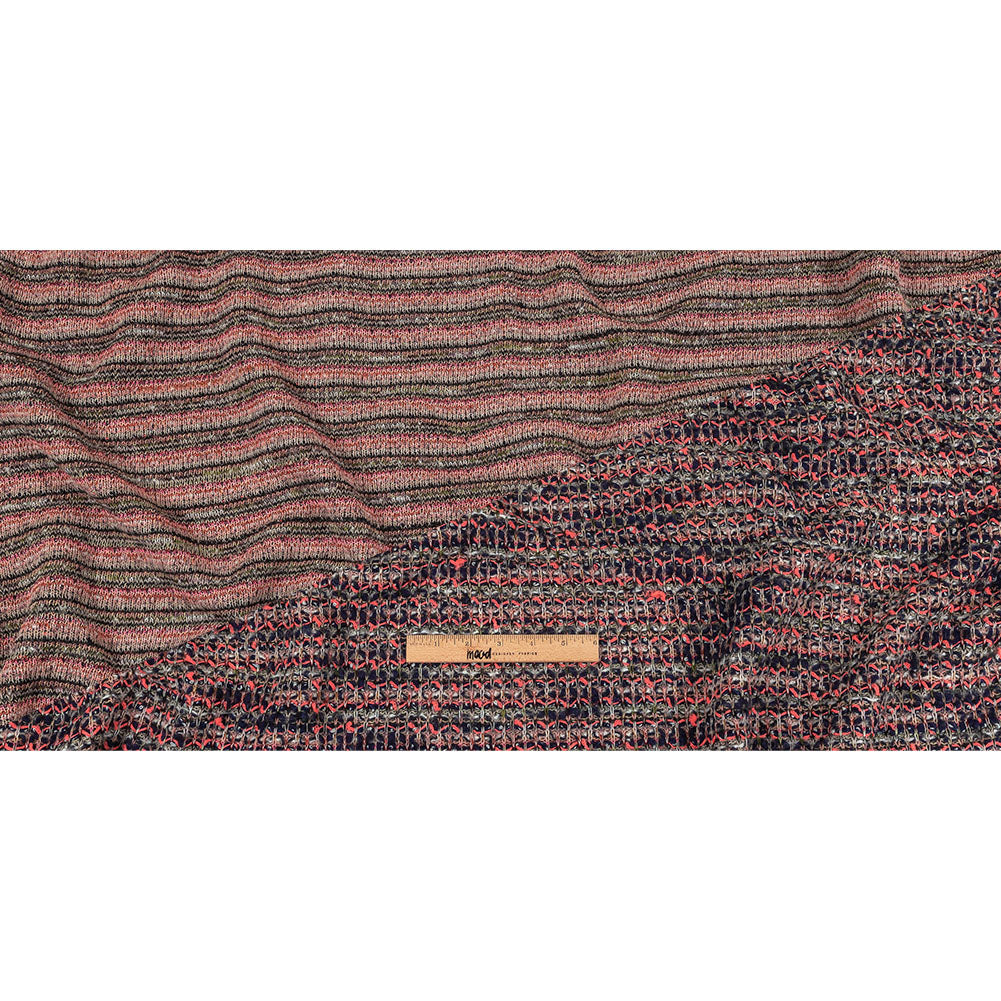 Italian Navy, Beige and Neon Pink Striped Boucle Blended Wool Sweater Knit