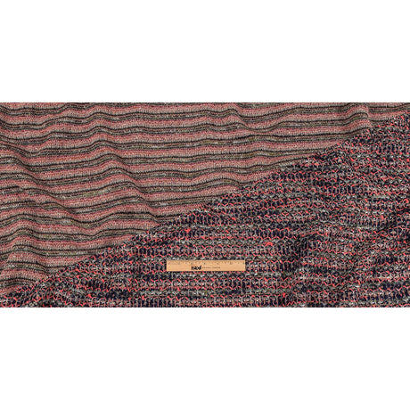 Italian Navy, Beige and Neon Pink Striped Boucle Blended Wool Sweater Knit