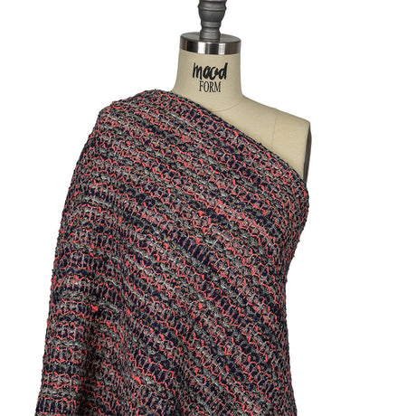 Italian Navy, Beige and Neon Pink Striped Boucle Blended Wool Sweater Knit
