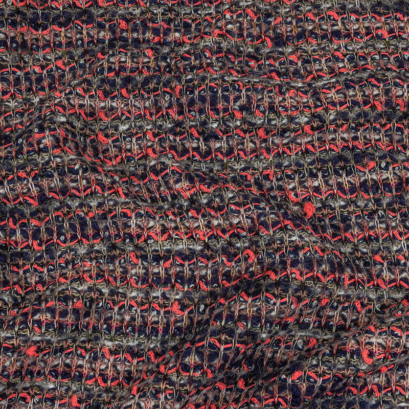 Italian Navy, Beige and Neon Pink Striped Boucle Blended Wool Sweater Knit