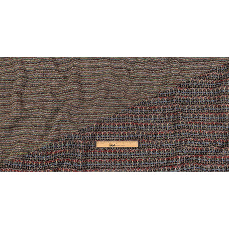 Italian Dusty Blue, Charcoal and Red Striped Boucle Blended Wool Sweater Knit