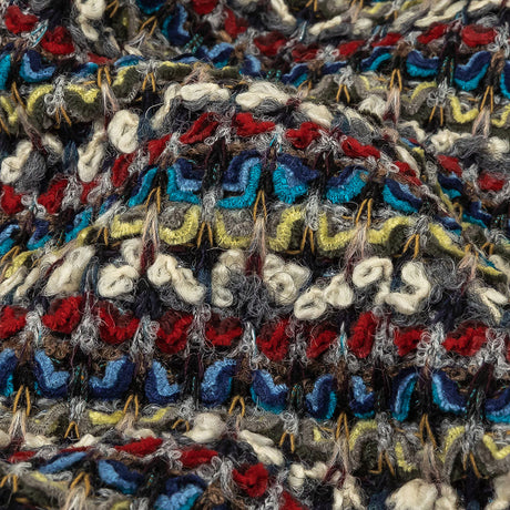Italian Red, Blue and Sweet Corn Striped Boucle Blended Wool Sweater Knit